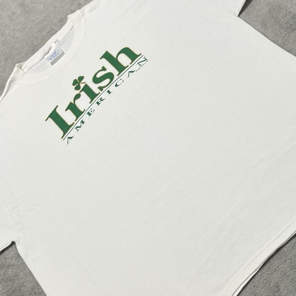 Irish American Shirt Mens XL White Crew Neck Short Sleeve Vintage Mango Tree Tee